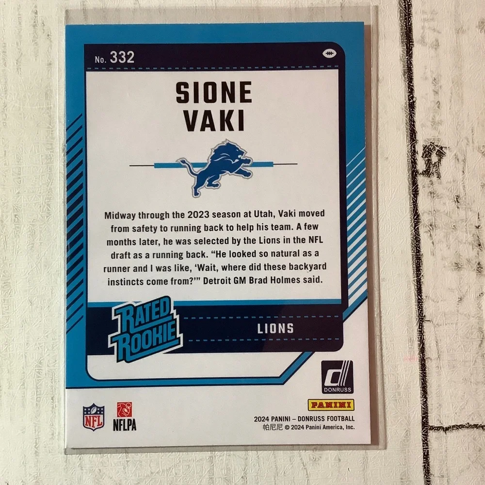 2024 Panini Donruss Rated Rookie #332 Sione Vaki RC Detroit Lions Football Card